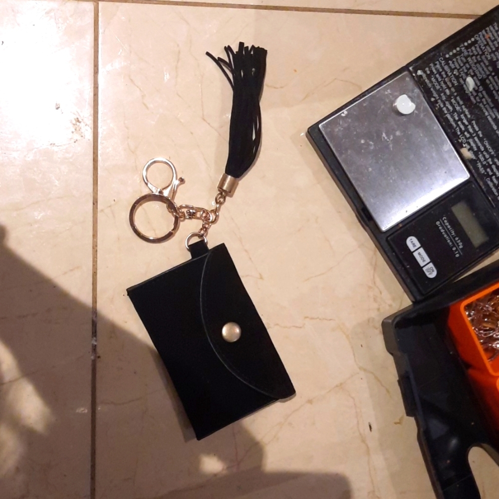 Gorgeous BLACK CARD HOLDER CHANGE PURSE KEYFOB WITH TASSEL GOLD KEYCHAIN ✨
